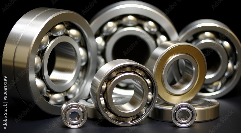 Precision ball bearings on a black surface Precision ball bearings on a black surface