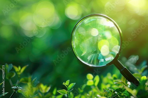 Magnifying glass focusing on leaves photo