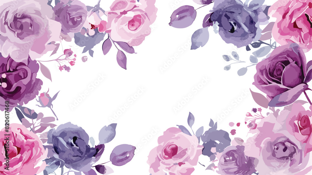 Pink purple rose flower border watercolor for wedding
