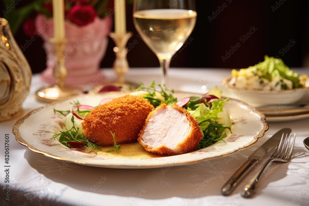 Stuffed chicken cutlet on white plate Stuffed chicken cutlet on white plate