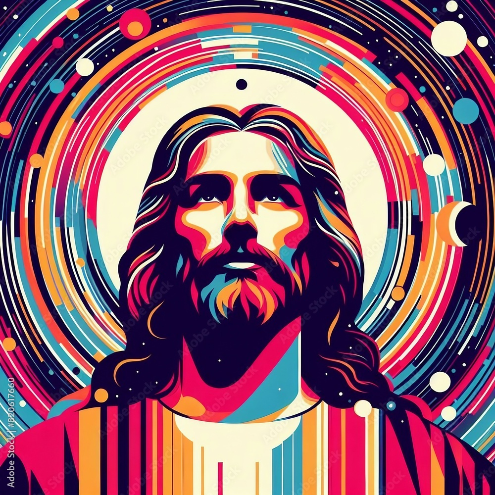 Minimal Vector Illustration of Jesus Christ Against an Abstract ...