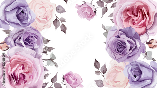 Pink purple rose flower watercolor frame for wedding