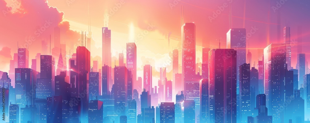 A futuristic utopia where gleaming towers rise into the sky, their spires reaching towards the heavens in an eternal quest for progress. illustration. A futuristic utopia where gleaming towers rise into the sky, their spires reaching towards the heavens in an eternal quest for progress. illustration.