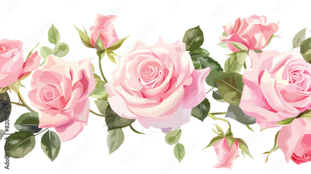 Pink rose flower border with watercolor for wedding background