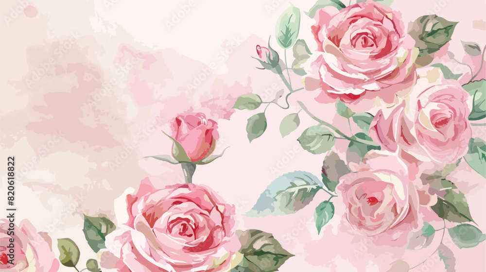 Pink rose flower bouquet with watercolor for background