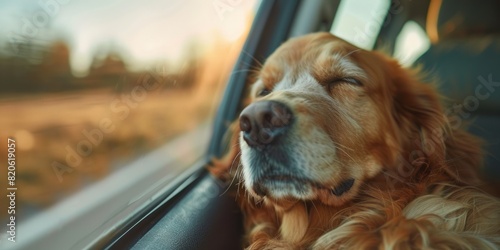 Golden Retriever Dog on a road trip illustration