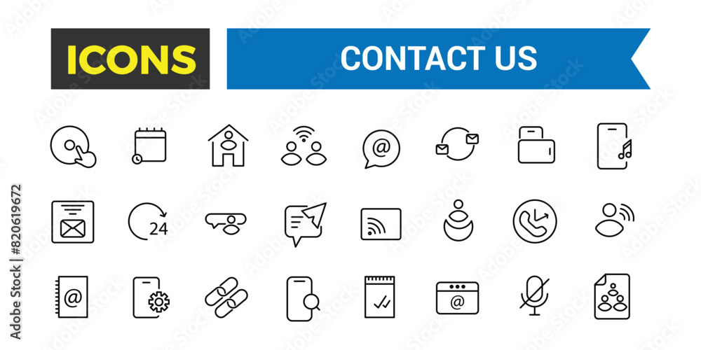 Contact us icon set. Outline icons pack. Icon collection. Editable vector icon and illustration. Contact us icon set. Outline icons pack. Icon collection. Editable vector icon and illustration.