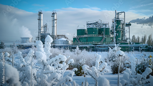 A large industrial plant with a lot of pipes and tanks