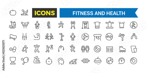 Fitness and Health Icons Collection. Healthy icon set.