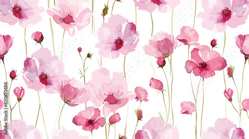 Pink wildflower watercolor seamless pattern for background © Bill