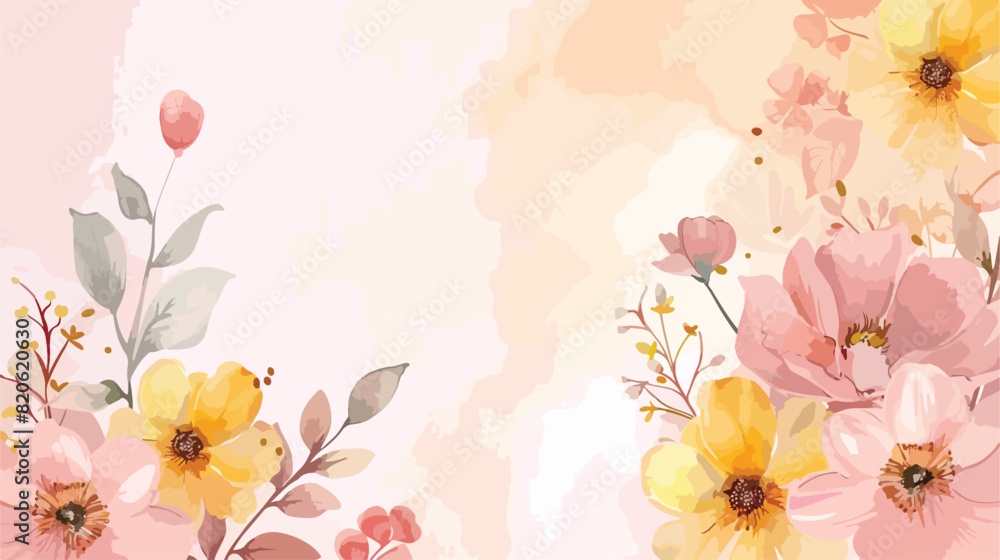 Pink yellow floral watercolor bouquet for background