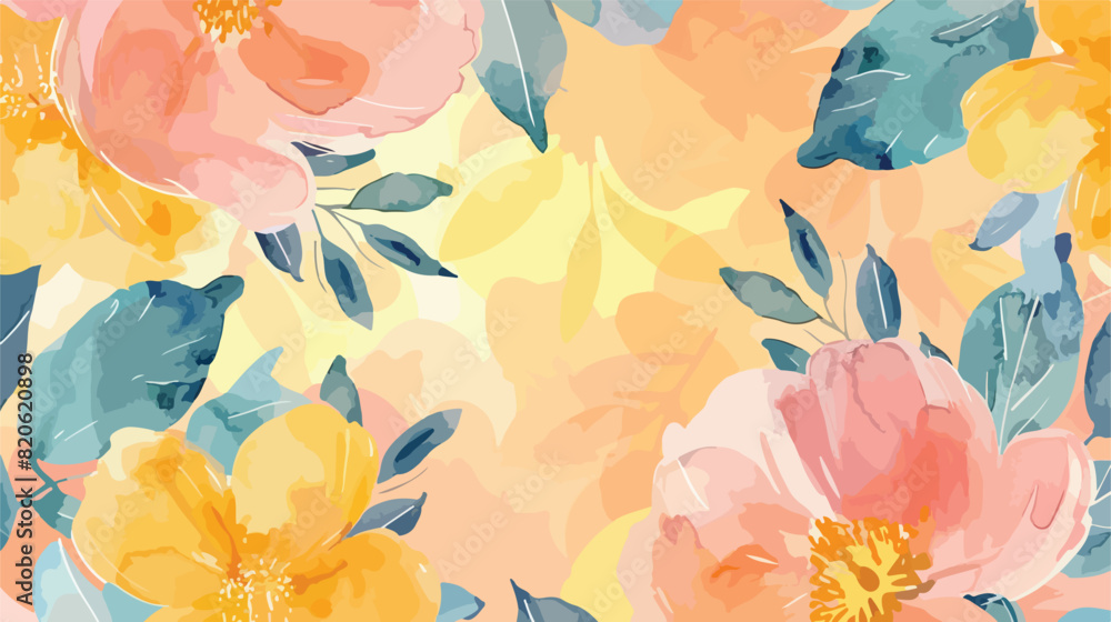 Pink yellow floral watercolor pattern for background