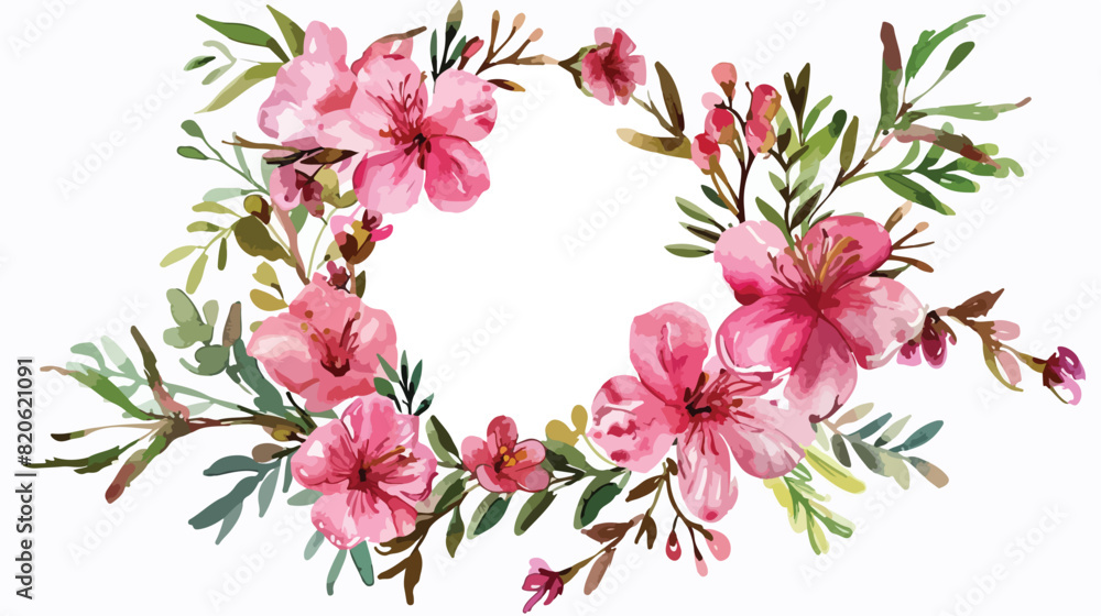 Watercolor floral wreath with bright pink flowers