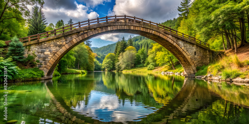 Bridge Reflected on Water Surface. Perfect for: Landscape Photography, Architecture Themes, Reflection Concepts, urban landscapes, cityscapes, scenic views, architectural photography.