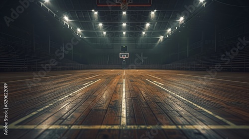 spotlights floor wooden court basketball view Close background dark spotlight light wood closeup sport hoop line basket indoor pattern stadium textured texture arena field nobody building empty imag photo