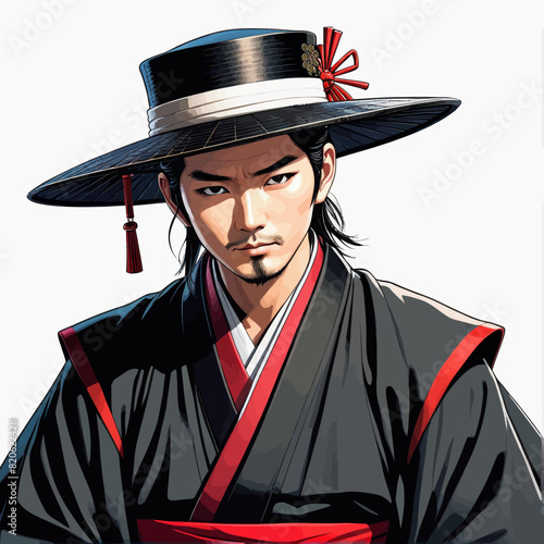 a man wearing a hat and a kimono