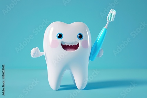 Teeth cartoon, great design for any purposes. Flat cartoon cleaning teeth 3d illustration. Funny character.