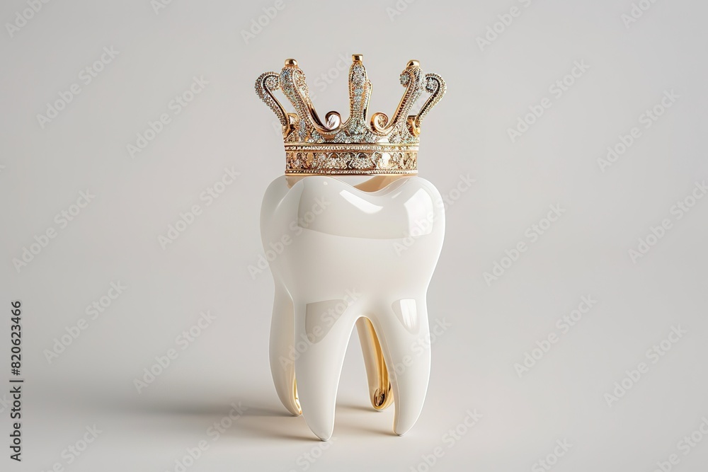 Fototapeta premium single tooth with golden crown 3d illustration