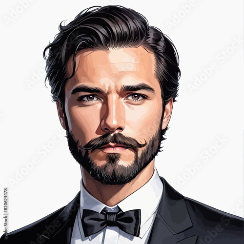 a drawing of a man with a beard and a bow tie