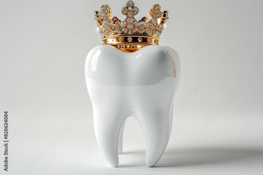 Fototapeta premium single tooth with golden crown 3d illustration