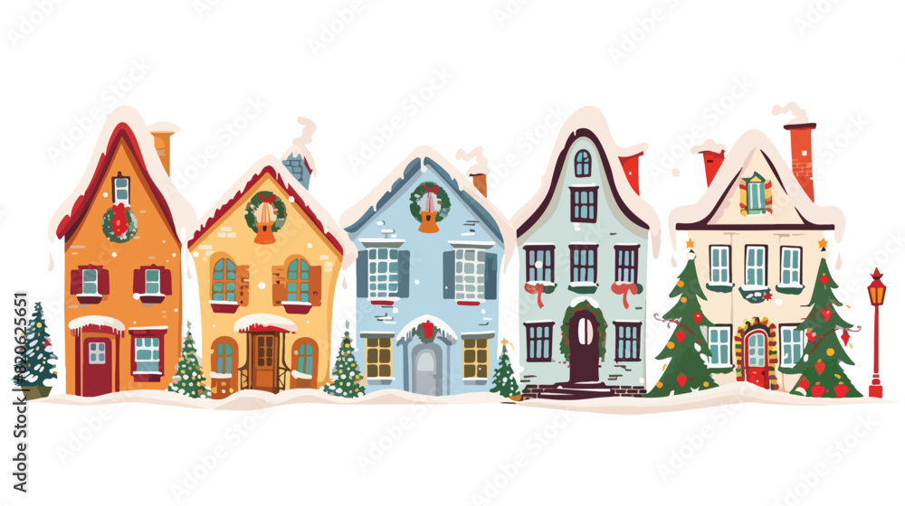 Winter holiday buildings with festive Christmas decor