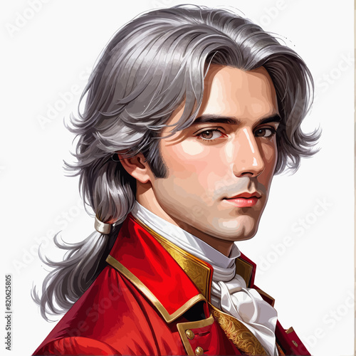 a drawing of a man in a red coat