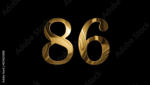 Gold number 86 with alpha channel, number eighty six photo