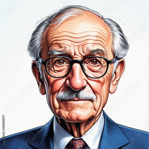 a caricature of a man wearing glasses and a suit