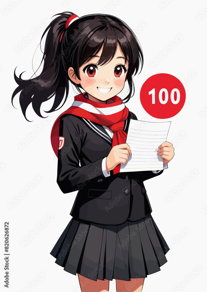 a girl in a school uniform holding a piece of paper a girl in a school uniform holding a piece of paper