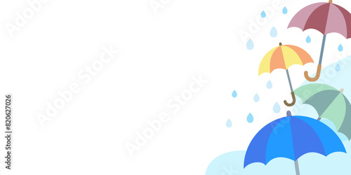 雨に濡れるカラフルな傘のベクターフレーム背景画像