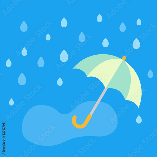 雨に濡れる黄緑色の傘のベクター風景画像