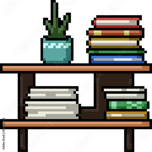 pixel art of table book shelf
