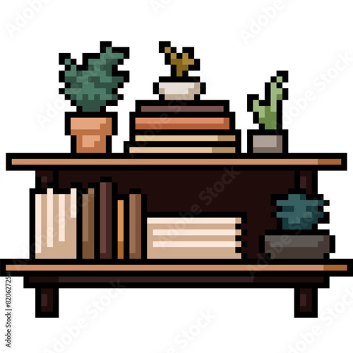 pixel art of book shelf table