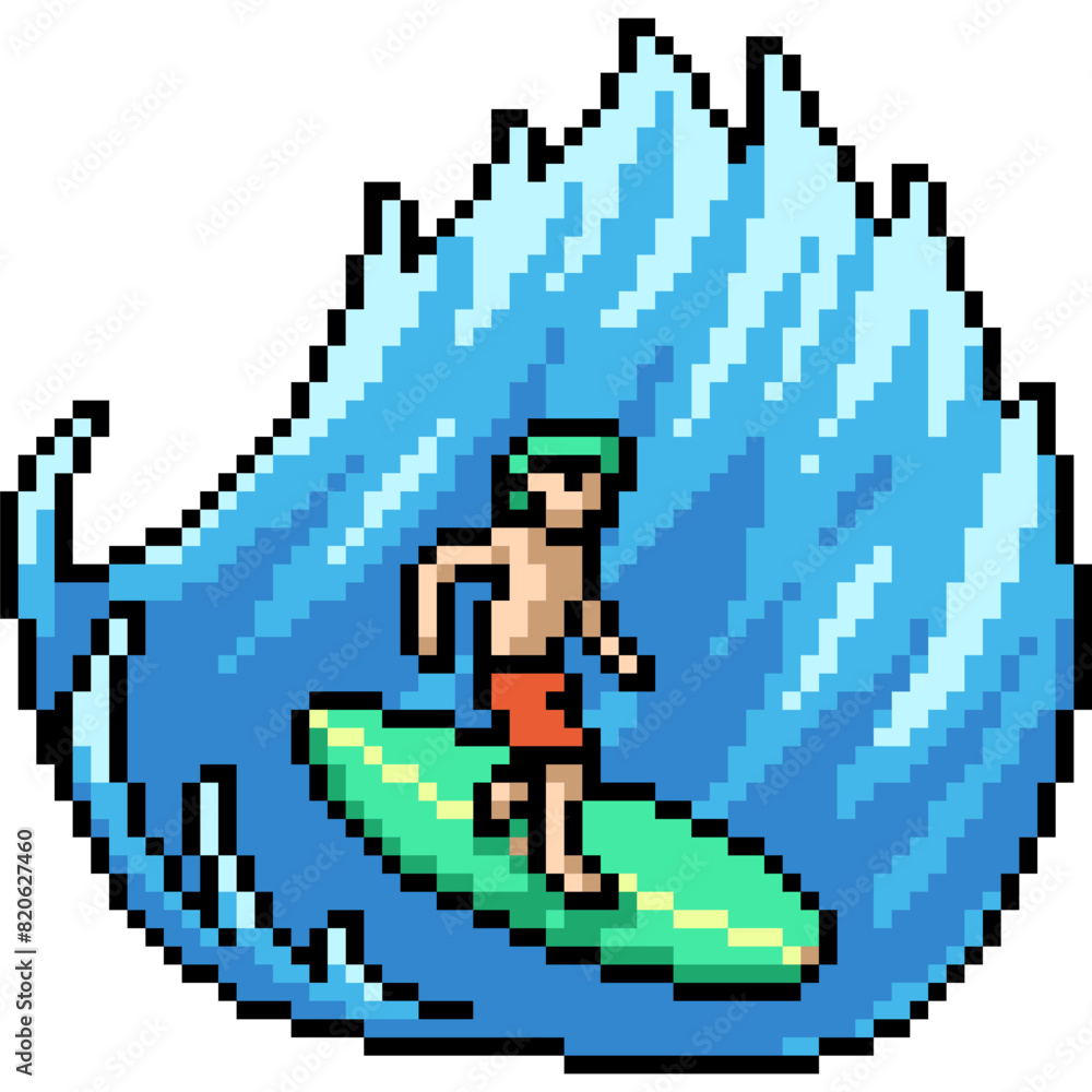 Obraz premium pixel art of man play surfboard