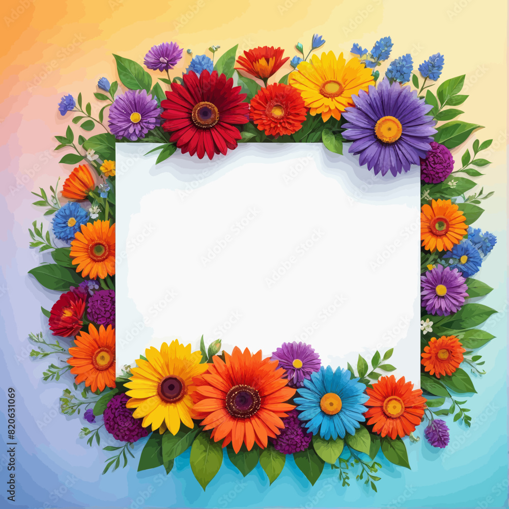 a colorful flower frame with leaves and flowers a colorful flower frame with leaves and flowers