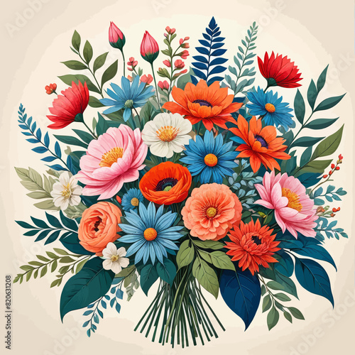 a bouquet of colorful flowers on a white background