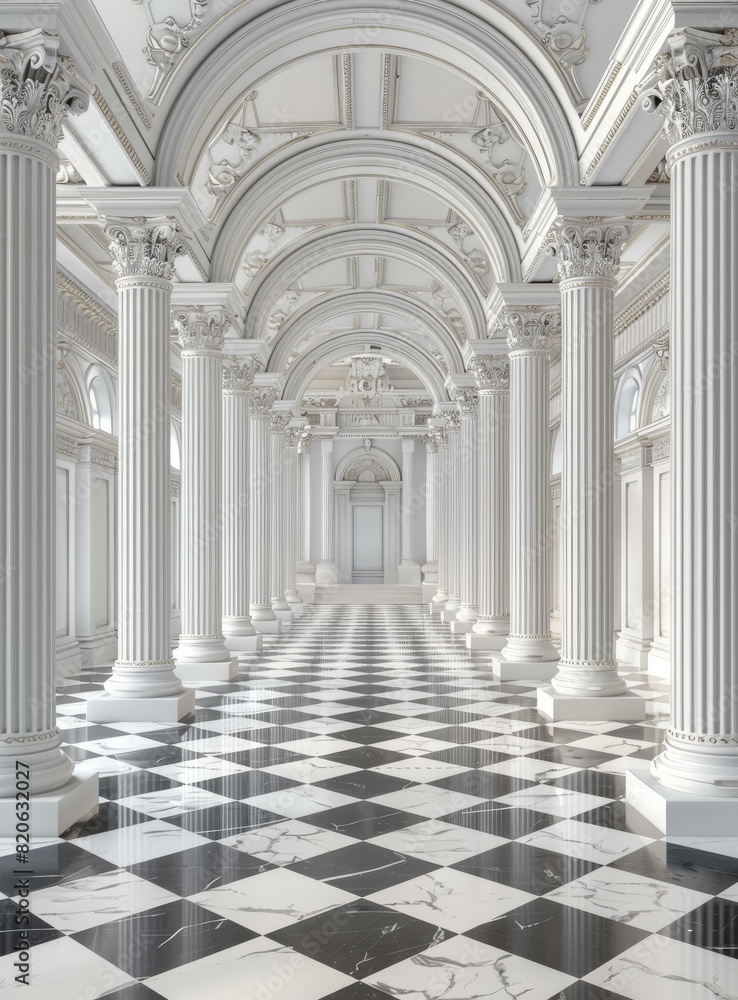 Grand Marble Colonnade with Checkered Floor Grand Marble Colonnade with Checkered Floor