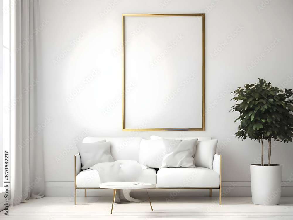 Blank horizontal poster frame mock up in scandinavian style living room interior, modern living room interior background, beige sofa and pampas grass, 3d rendering Blank horizontal poster frame mock up in scandinavian style living room interior, modern living room interior background, beige sofa and pampas grass, 3d rendering