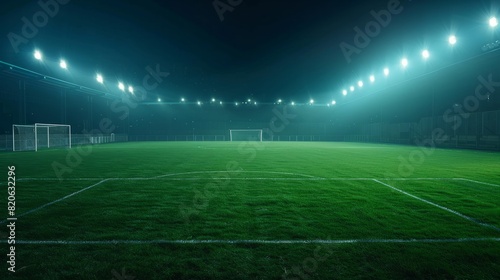 empty soccer field stadium at night with a line and light
