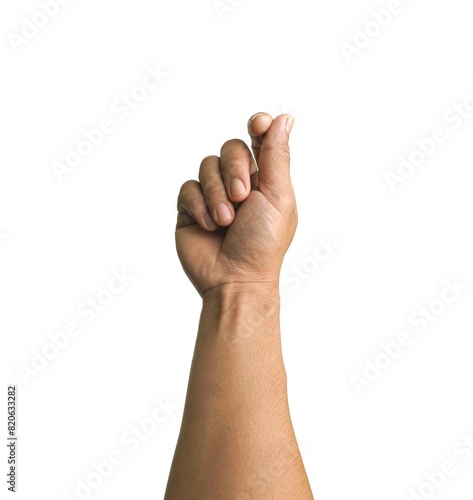 Male hands gesture holding cards or business cards. Some types of documents Identification card or passport Or do a mini heart pose. Isolated on a white background. © Weerajit James