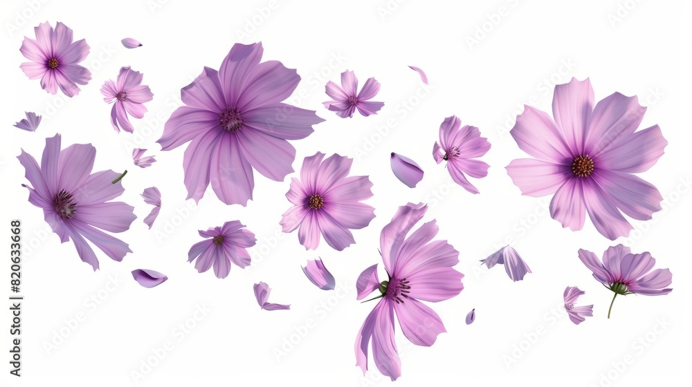 flower Cosmos petals flew isolated on white background flower Cosmos petals flew isolated on white background