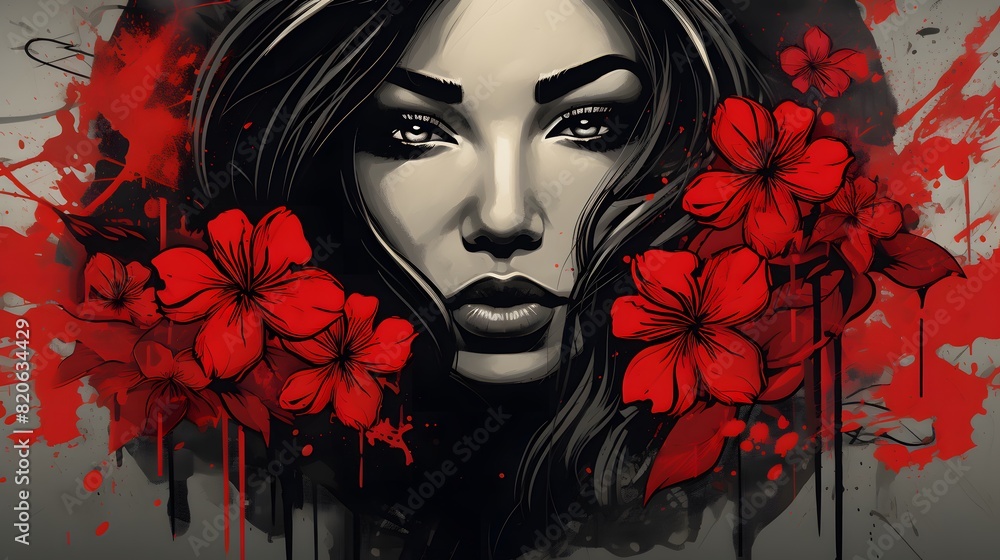 Contemporary Digital Art Piece of a Woman with Splatter Effects Contemporary Digital Art Piece of a Woman with Splatter Effects