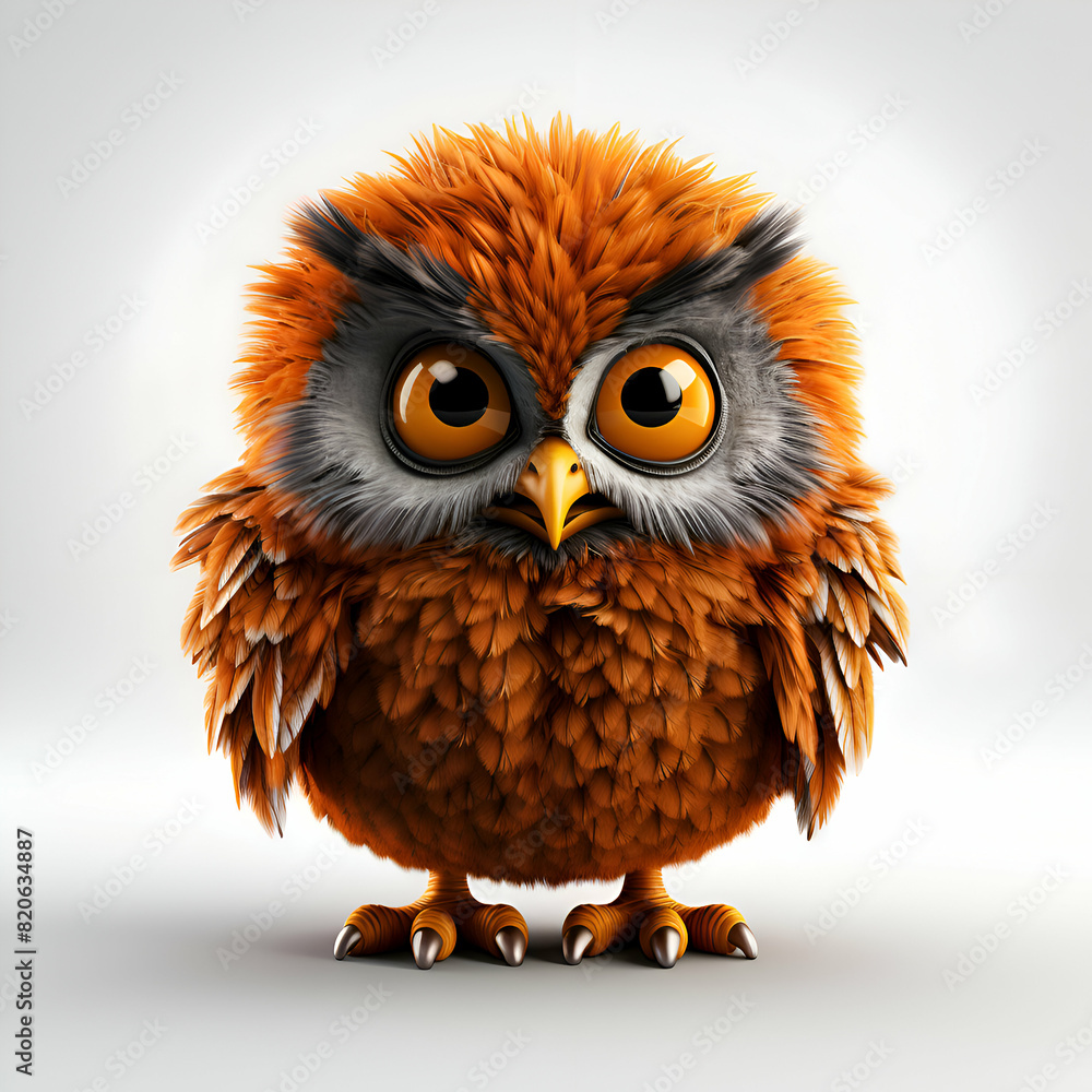 Fototapeta premium Owl isolated on white background. 3D illustration. Cartoon style.