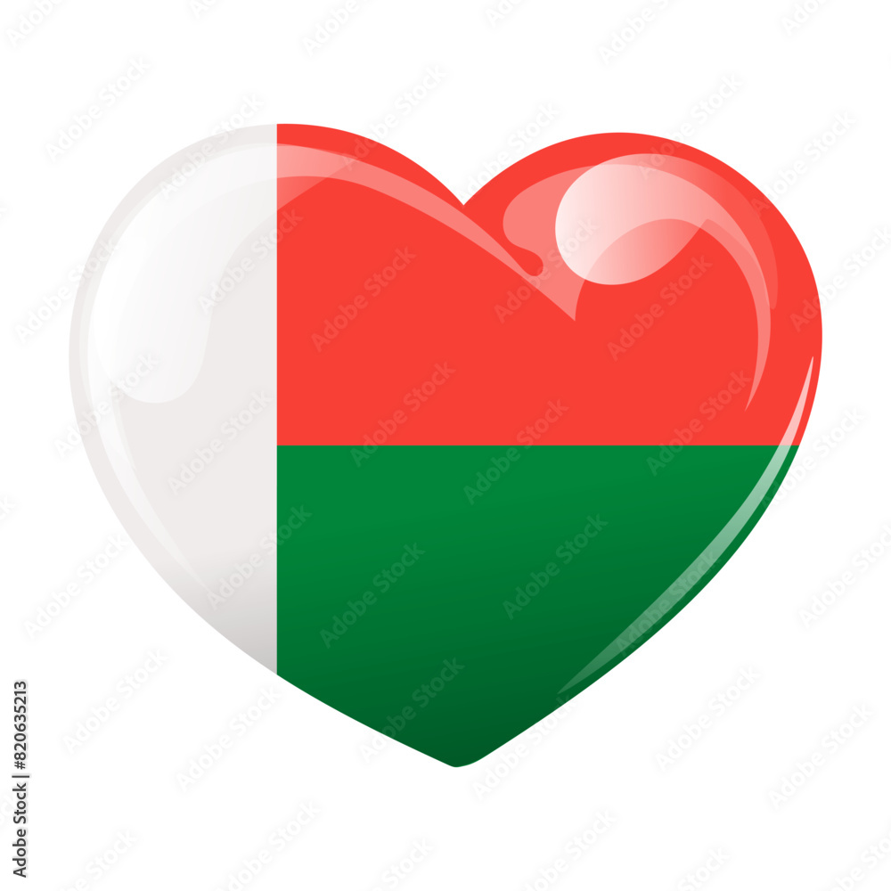 Madagascar flag in the shape of a heart. Madagascar Independence Day. Illustration, banner, vector Madagascar flag in the shape of a heart. Madagascar Independence Day. Illustration, banner, vector