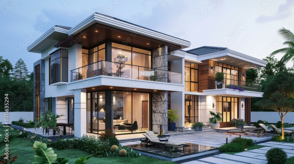 Modern Villa Architecture with Pool and Garden