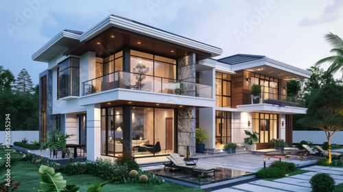 Wallpaper Mural Modern Villa Architecture with Pool and Garden Torontodigital.ca