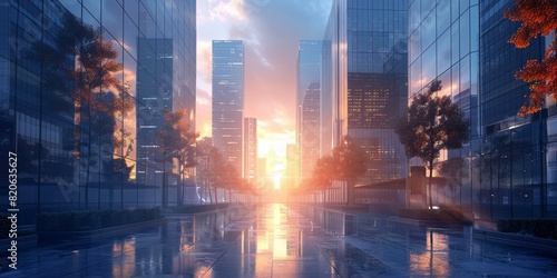 Modern Cityscape with Skyscrapers and Sunlight