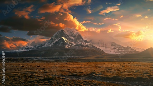Spring  Mount Kailash  sunrise. copy space for text.