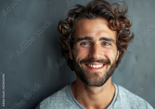 portrait of a smiling young man with curly hair