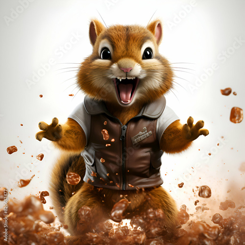 Cute cartoon hamster with funny expression on his face. 3D illustration. photo